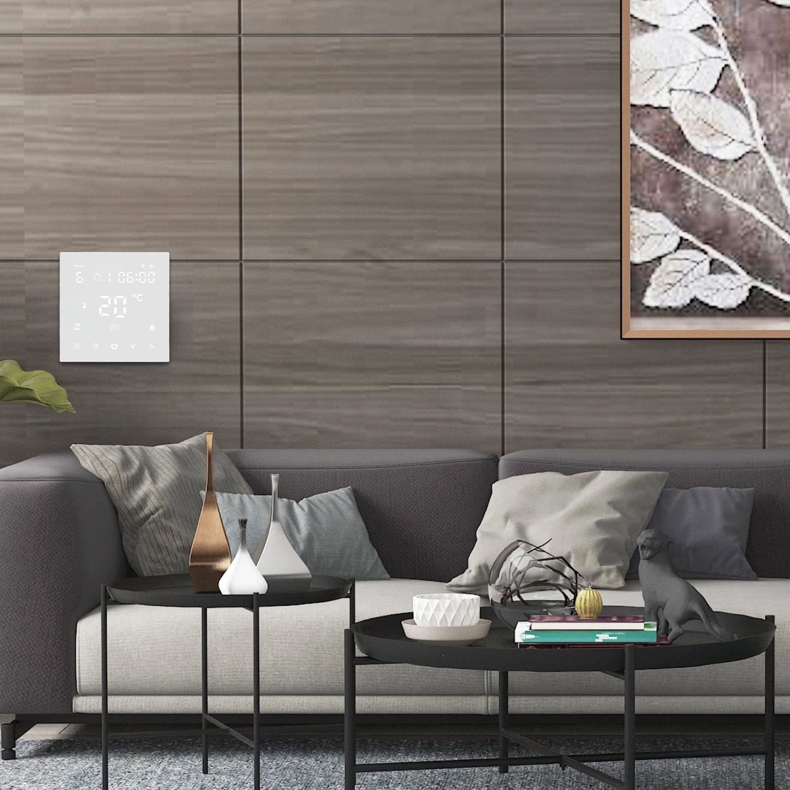 Termostato WiFi digitale con schermo touch, controllo vocale tramite app, termostato intelligente con autocalibrazione per riscaldamento a pavimento.