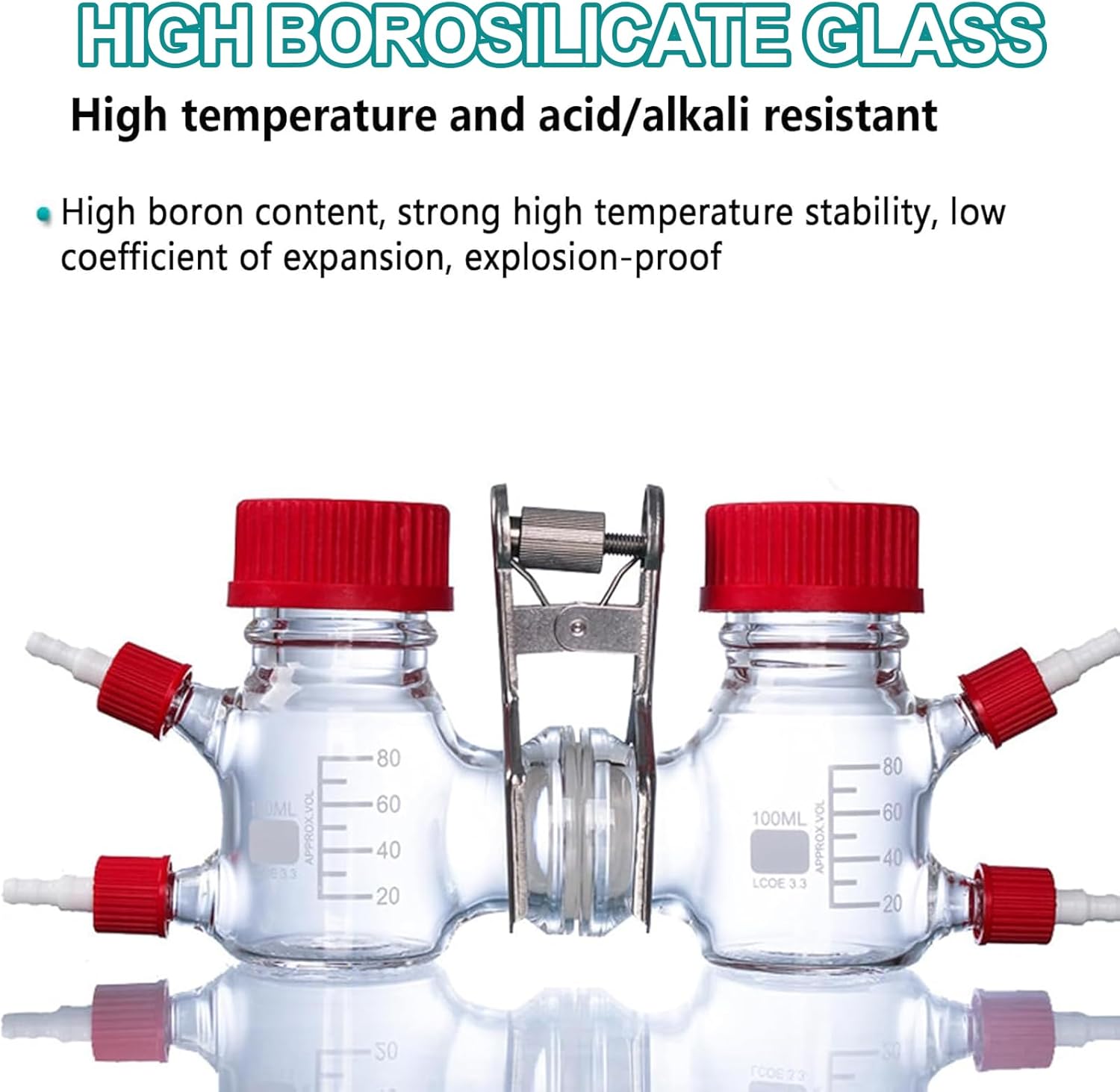Microbial Electrochemical Reaction Chamber, H-Type Dual-Cell High Borosilicate Glass Reactor, Electrochemical Reaction Chamber, with Proton Exchange Membrane & Tower Port, for Lab Fluid Experiments