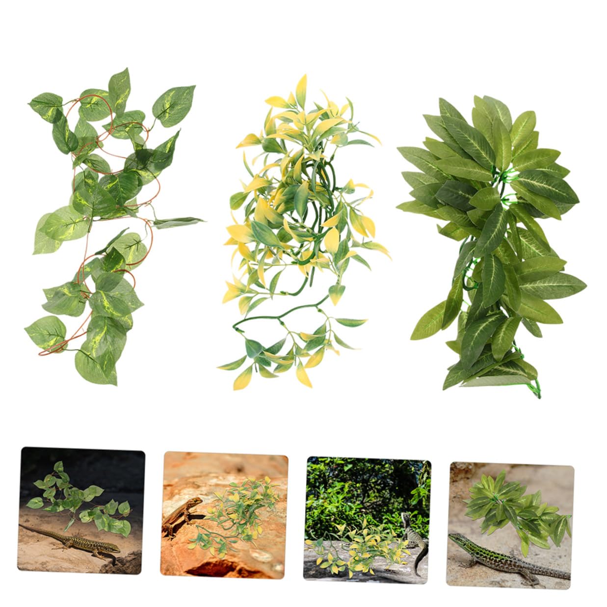Plantas para Reptiles para Terrarios 6 Piezas Enredaderas Artificiales Colgantes de Plástico Decoración para Jaulas de Reptiles Accesorios para Terrarios sin Mantenimiento
