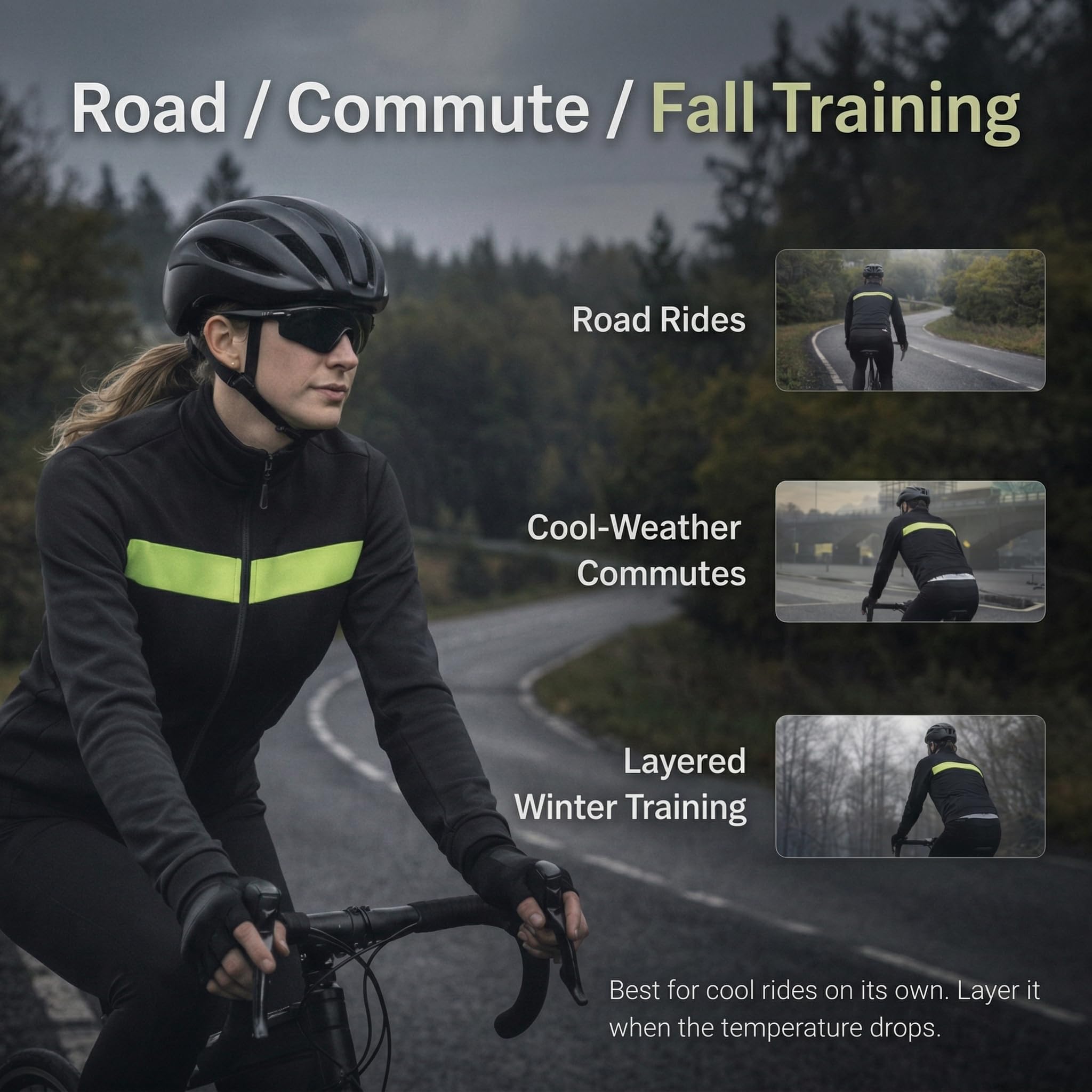Przewalski Radtrikot Damen, Thermo Fahrradbekleidung Damen mit 3 Rückentaschen für Straße und Bergfahrten