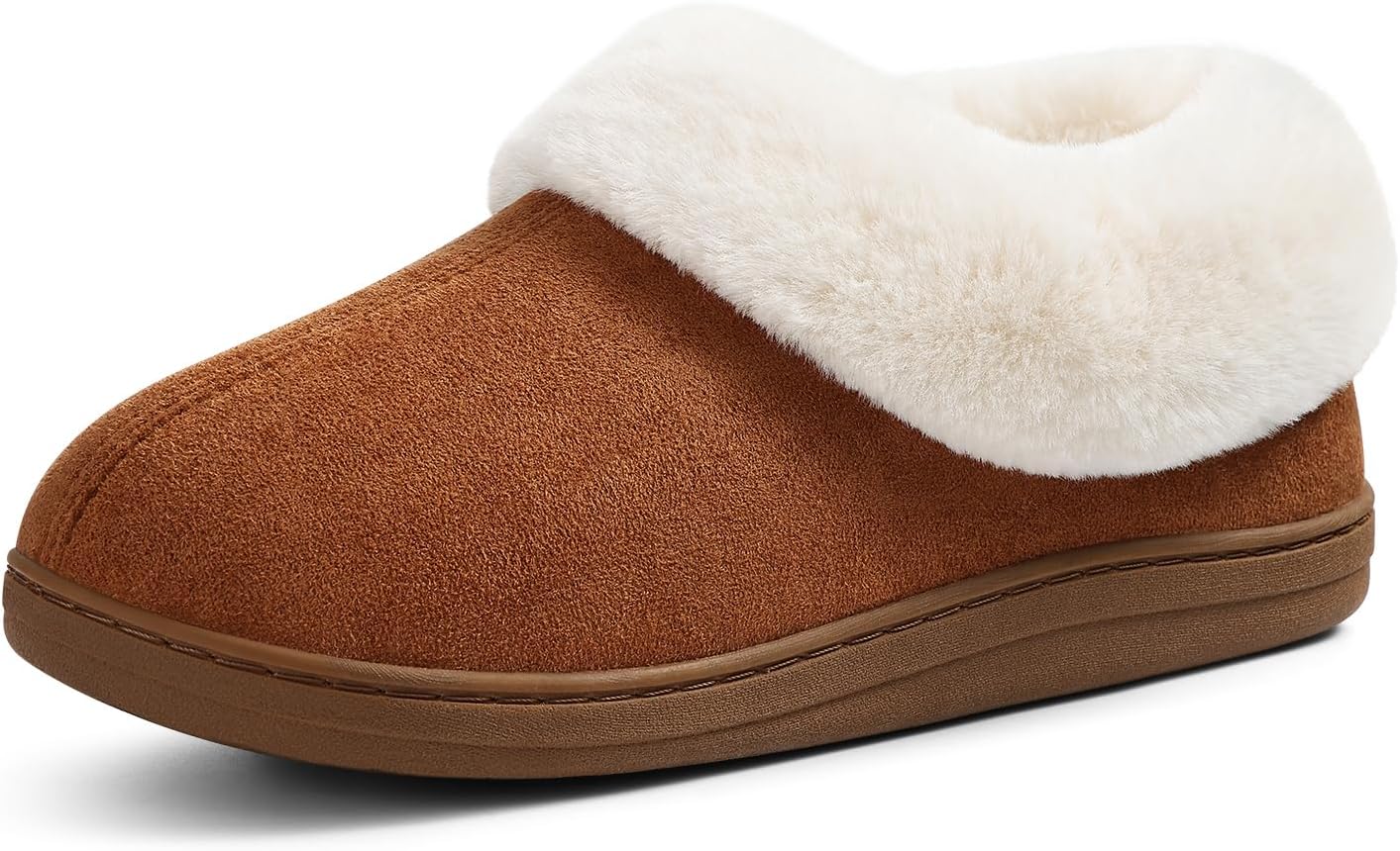 Evshine Fuzzy Memory Foam Slippers for Women Closed Back Knit House Shoes