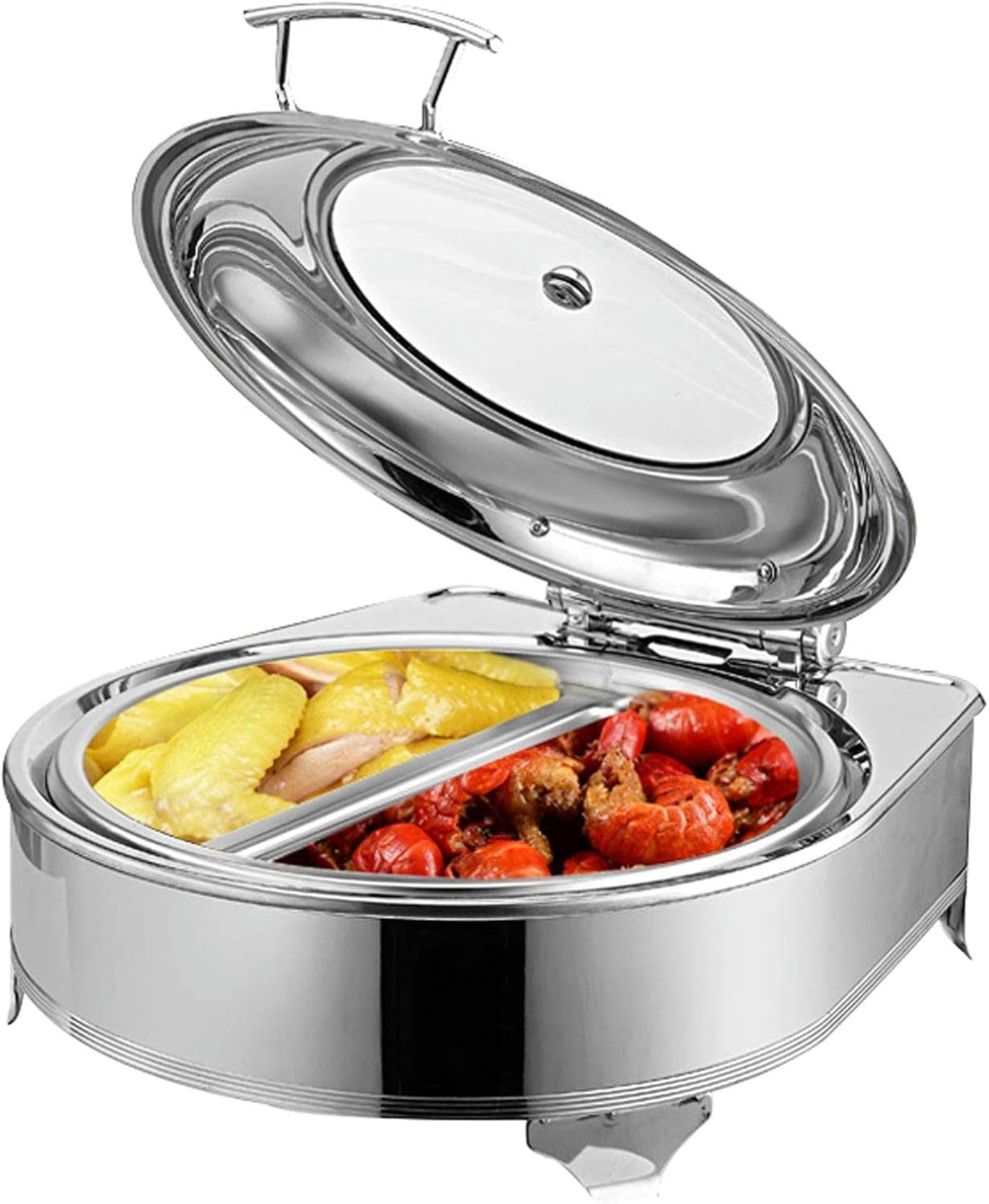 Scaldavivande, Scaldavivande e Scalda Buffet in Acciaio Inossidabile, Scaldavivande da 6 Litri con Vassoio Riscaldante per Buffet Matrimoni e Banchetti - Mantiene il Cibo Caldo e Fresco, 400 W Feito