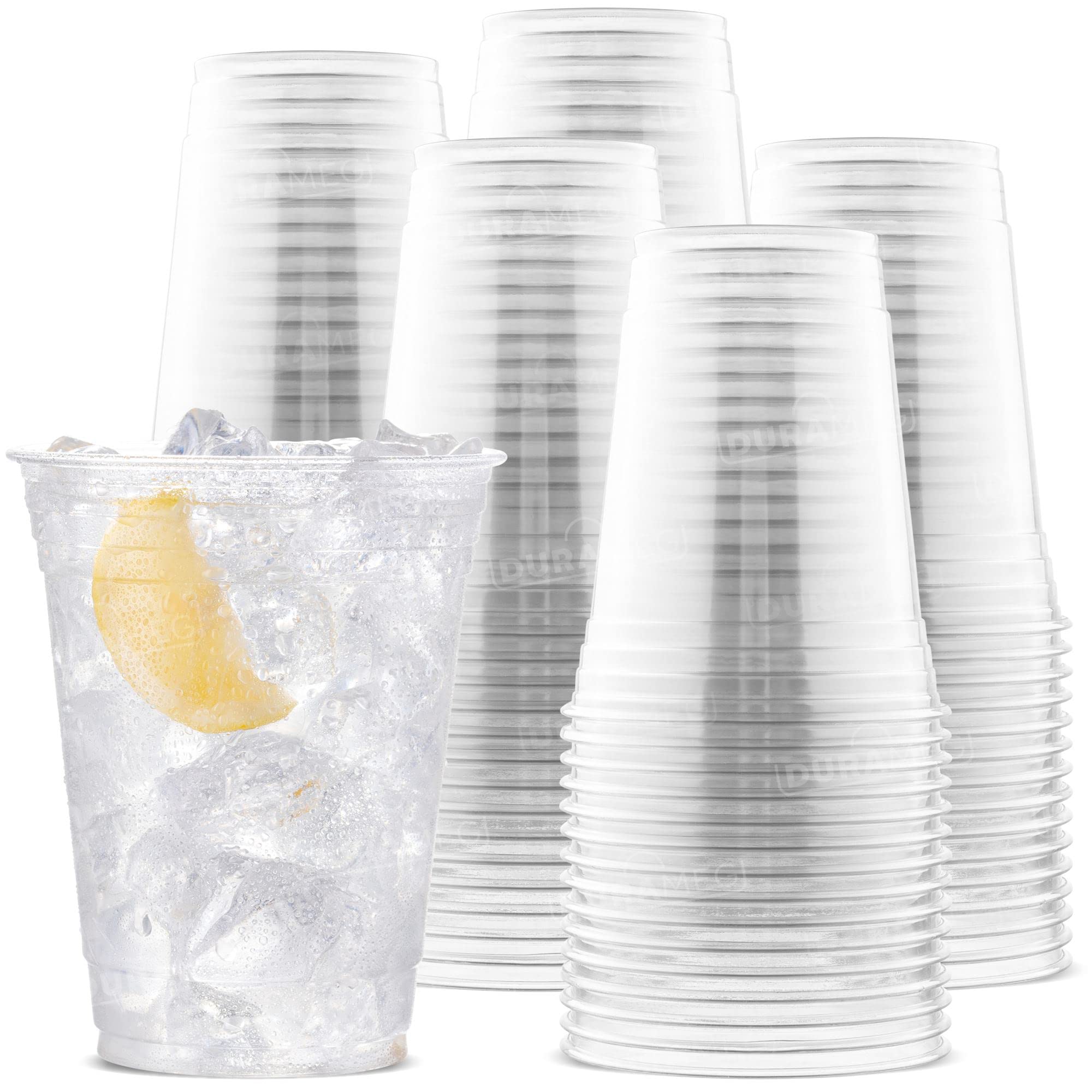 [100 Count 16 oz.] Plastic Cups - 16oz PET Plastic Cups - Crystal Clear Cups Disposable Party Cups - Disposable Travel ToGo Cups for Water, Beer,