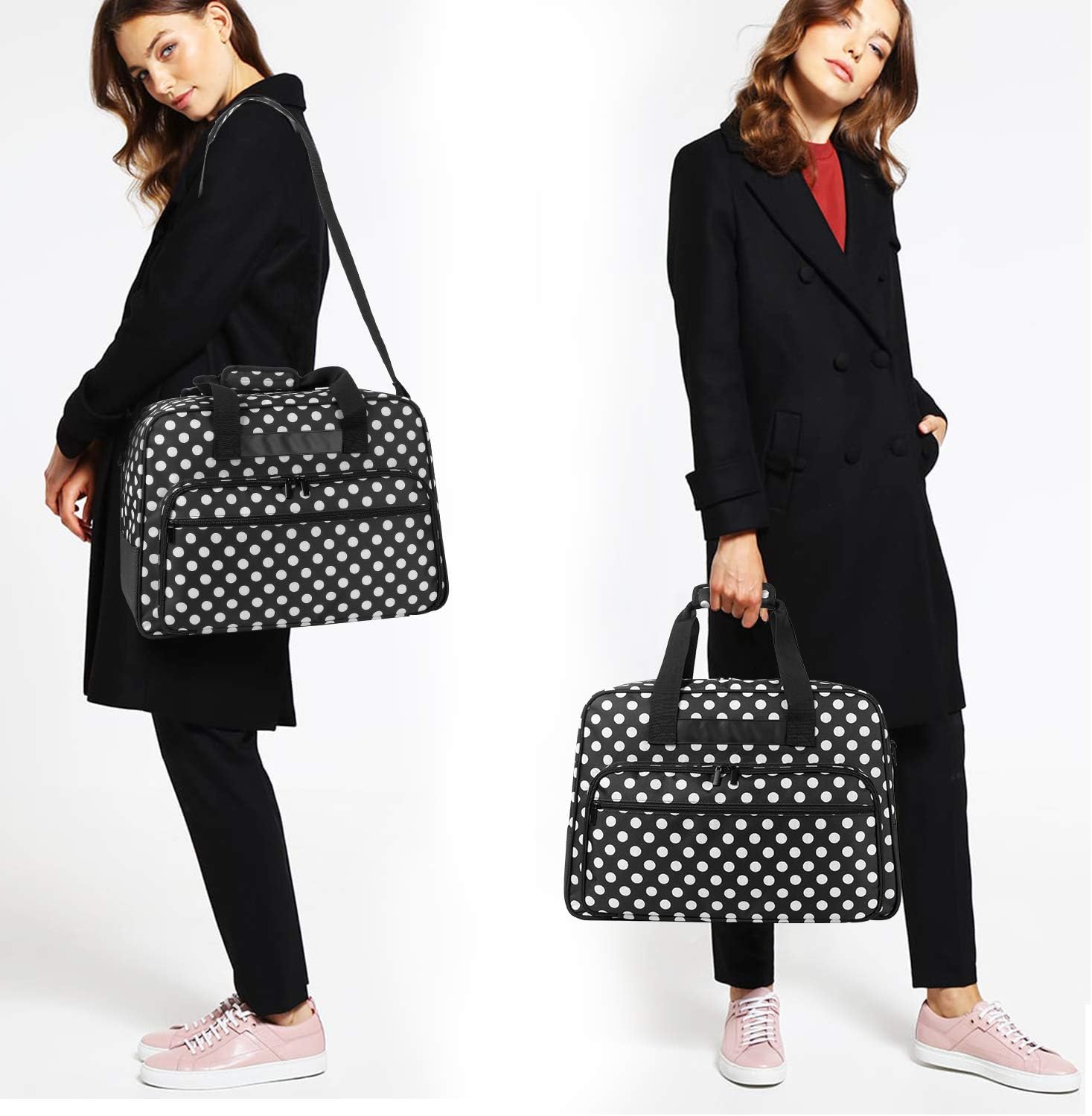 Yarwo Serger Carrying Case, Universal Overlock Sewing Machine Tote Bag with Anti-Slip Padded Bottom for Most Standard Overlocker Machine and Supplies, Black Dots