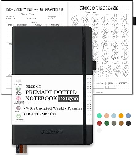 Cuaderno prefabricado con cuadrícula de puntos, diario prefabricado con cuadrícula de puntos con planificador semanal y mensual sin fecha, varios