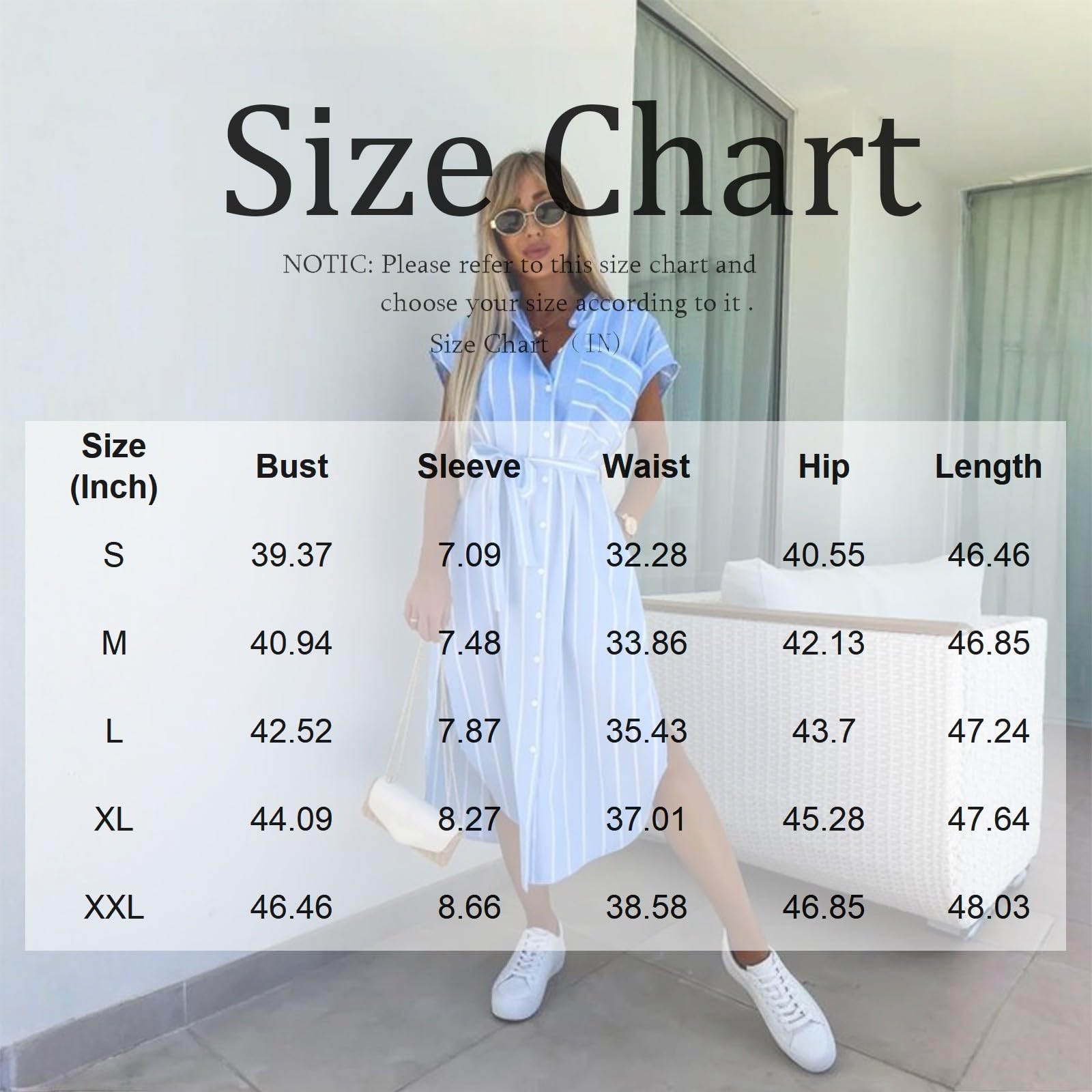 Kleid Sommer Damen Gestreift Lang Mit Schlitz Hemdkleid Mit Knopfleiste Gürtel Elegant Blusenkleid Mit Taschen Midi Kleider A Linie Hemdblusenkleid Streifen Sommerkleid Frauen Leicht Luftig