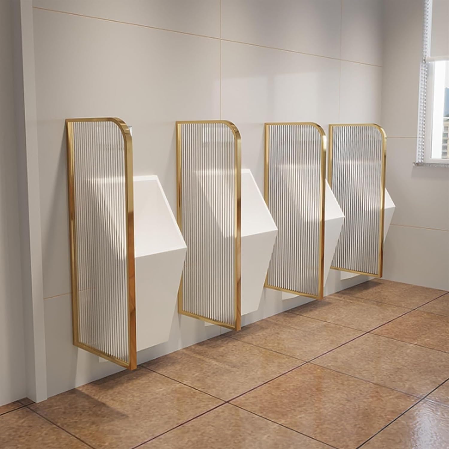 Urinal Partition Divider with Stainless Steel Frame,public toilet Wall-Mounted Decorative Partition,Men's Urinal Privacy Screen.Restroom Partitions,Used in schools and restaurants(Rose Gold,1PCS)