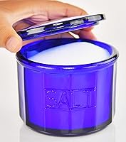 Vista 6 de Home-X Bodega de sal de cristal azul estilo depresión con tapa, decoración de cocina retro, regalo de boda, 3 1/2 pulgadas de alto x 4 pulgadas