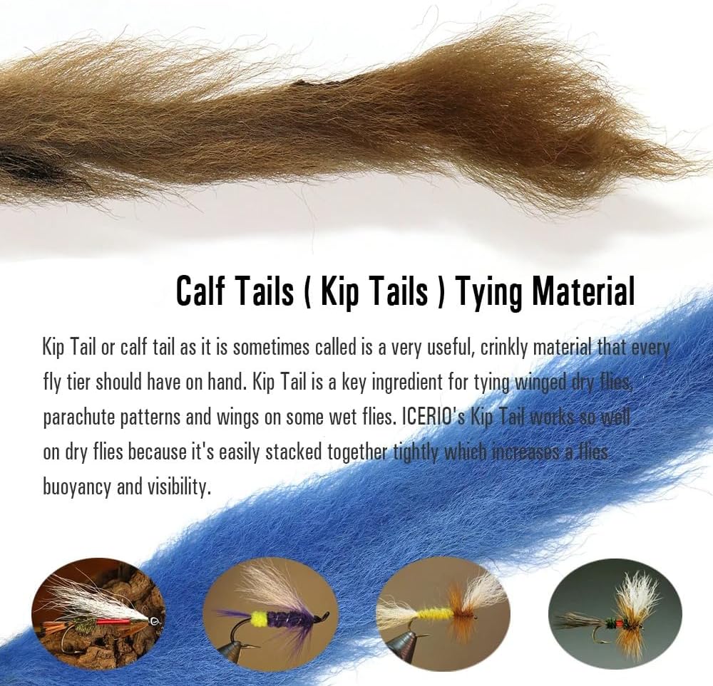 8-Piece 8ColorsFly Tying Calf Tail Hair - Natural Calf Tail Fur Dry Fly Wing Material Suitable for Tying Streamers Dry Flies Salmon Trout Bass Jigs & Lead Head Lures