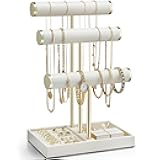 Vlando 3 Tier Bracelet Holder Organizer with Tray - Leather Jewelry Stand Organizer for Women - Jewelry Holder Display for Necklace, Watches, Rings, Earrings, Bangle, Scrunchie - Cloud White