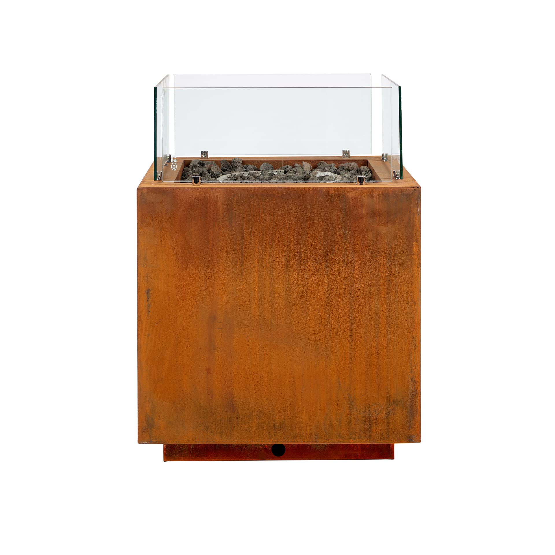 intergrill Gasfeuerstelle Fire Pit | 60 x 60 x 81,5 cm | Feuertisch Feuerschale für Garten Lavasteine Glas | Patinierter Cortenstahl | Mediterranlook
