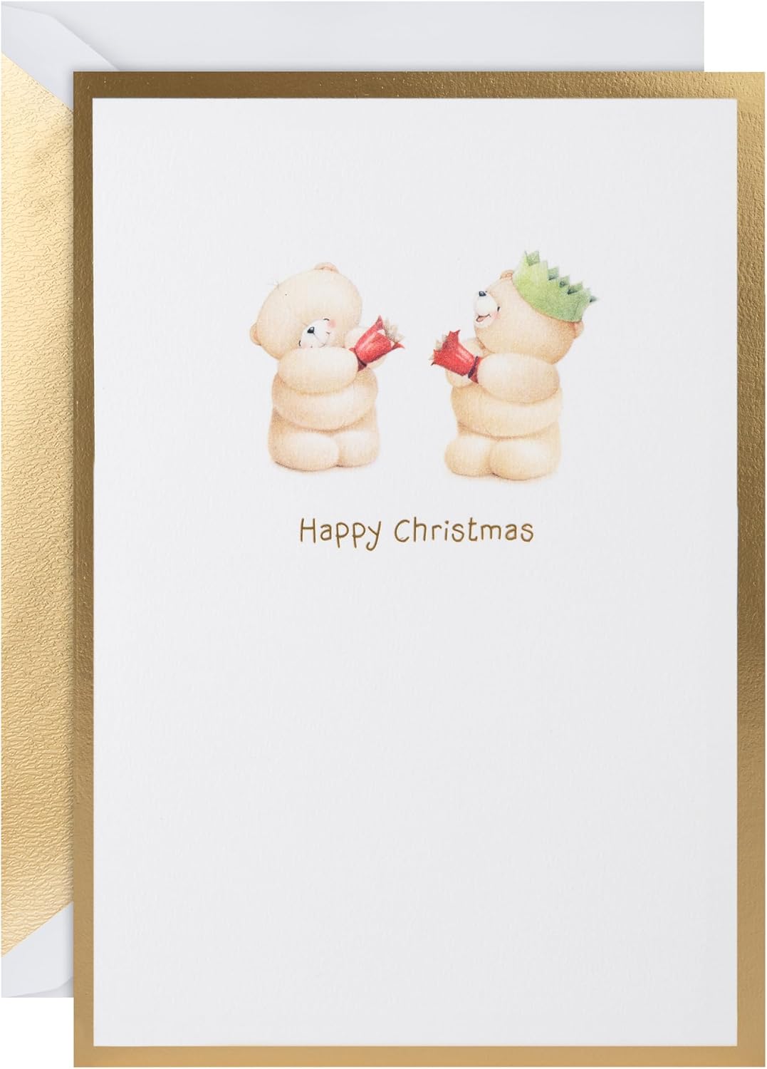 Hallmark Christmas Card, Forever Friends Card, 3D & Pop Up Card, Forever Friends Bears with Gifts, With Gold Foil Details, White, Gold