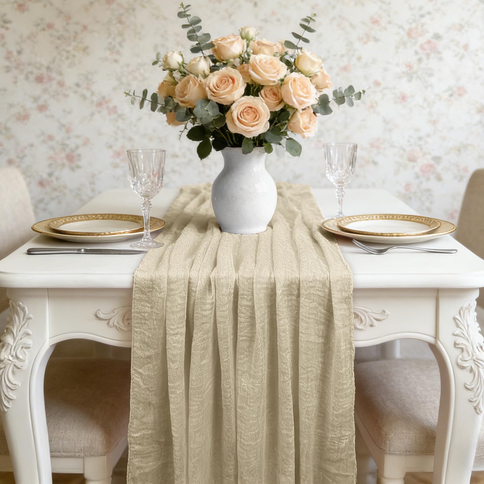 Runner Da Tavolo Bohémien In Garza, 90x300 Cm, Rosa, Per Matrimoni E Compleanni, Tessuto Morbido