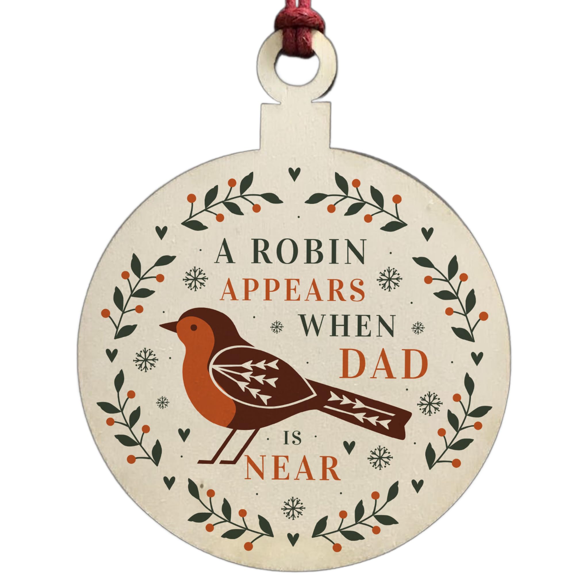Red Ocean A Robin Appears Memorial Bauble Wooden Tree Decoration Dad Memorial Gift from B&Q