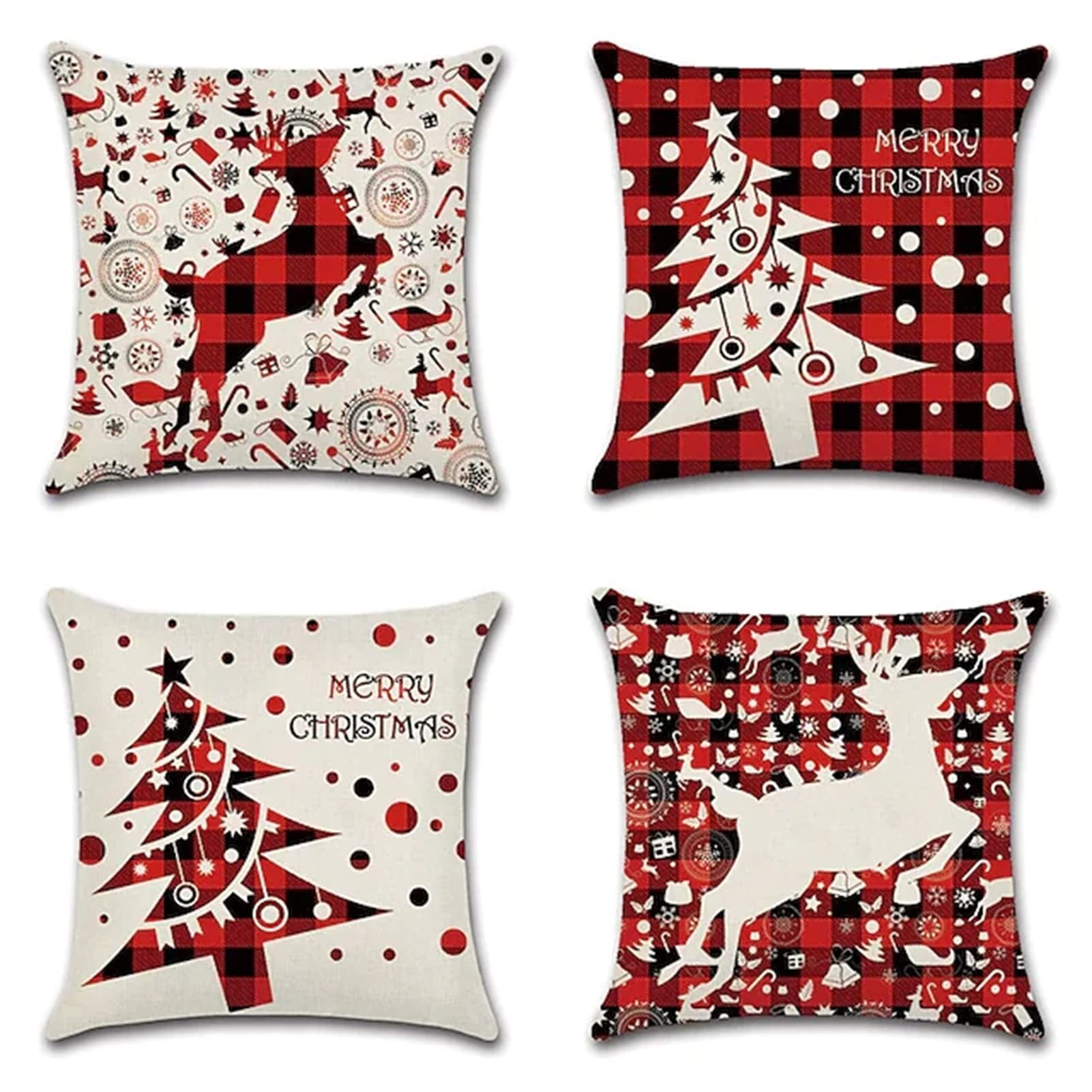 4 Pezzi Fodera per Cuscino 60x60cm, Natale Modello Moderni Decorativo ​copri cuscini per divano, federe cuscini in Velluto con Cerniera Invisibile,Adatto per Interni,Casa, Auto e Sedia