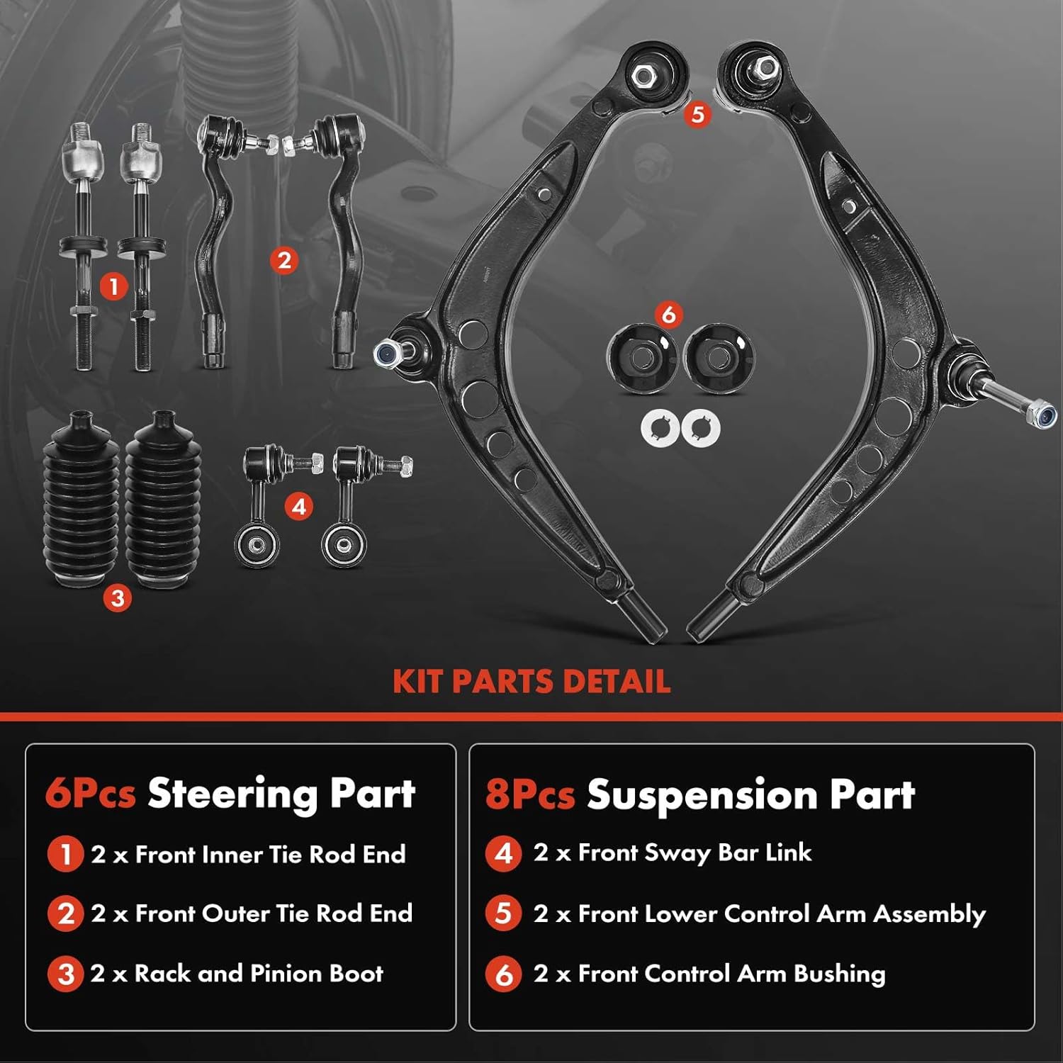 A-Premium Set of 12, Front Lower Control Arm, Sway Bar Link, Inner Outer Tie Rod End, Compatible with BMW E36 Series - 1992-2002 - 318i 318is 318ti 323i 323is 325i 325is 328i 328is Z3