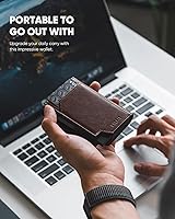 Vista 2 de VULKIT Tarjetero de crédito con bolsillo para monedas, cierre magnético, cartera para tarjetas emergente, bloqueo RFID, funda de piel minimalista