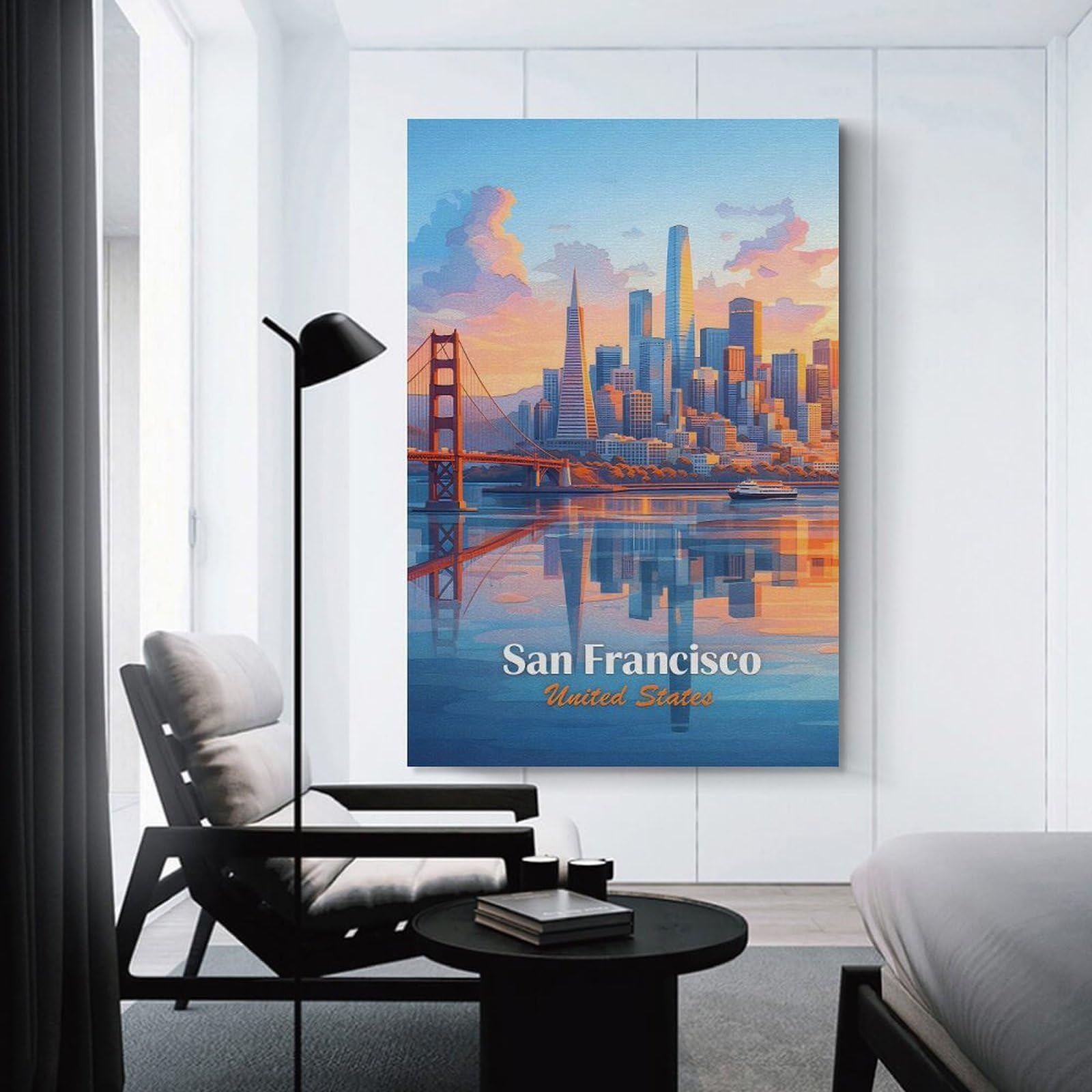 Junmoney San Francisco Skyline at Sunset Canvas Wall Picture, 08x12inch(20x30cm), for Wall Displays, Bedrooms Or Room Updates, Wall Decor Suited to Curated Displays