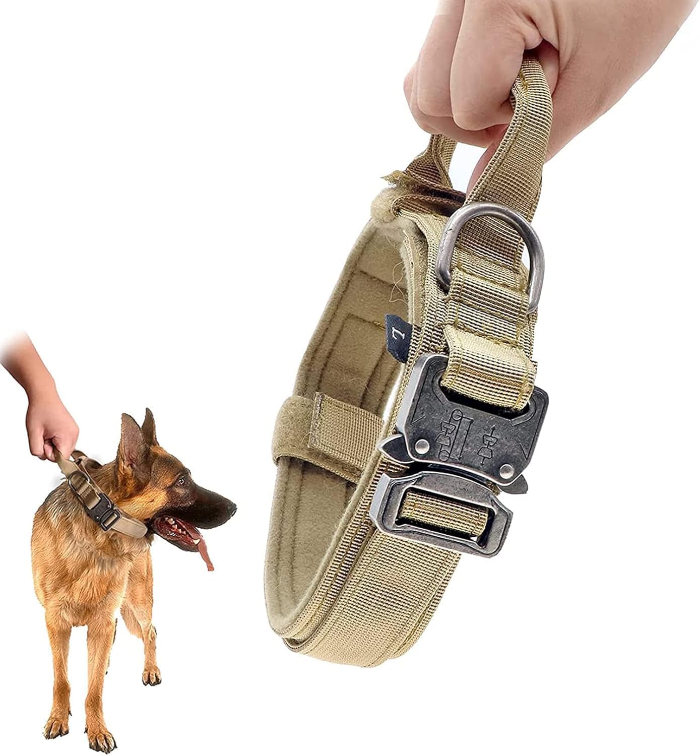 ELECDON Tactical Dog Collars Adjustable, Thick Nylon Dog Collar with Handle for Dog Training Quick Release Heavy Duty Metal Buckle Military Dog Collar for Small Medium Large Dogs L