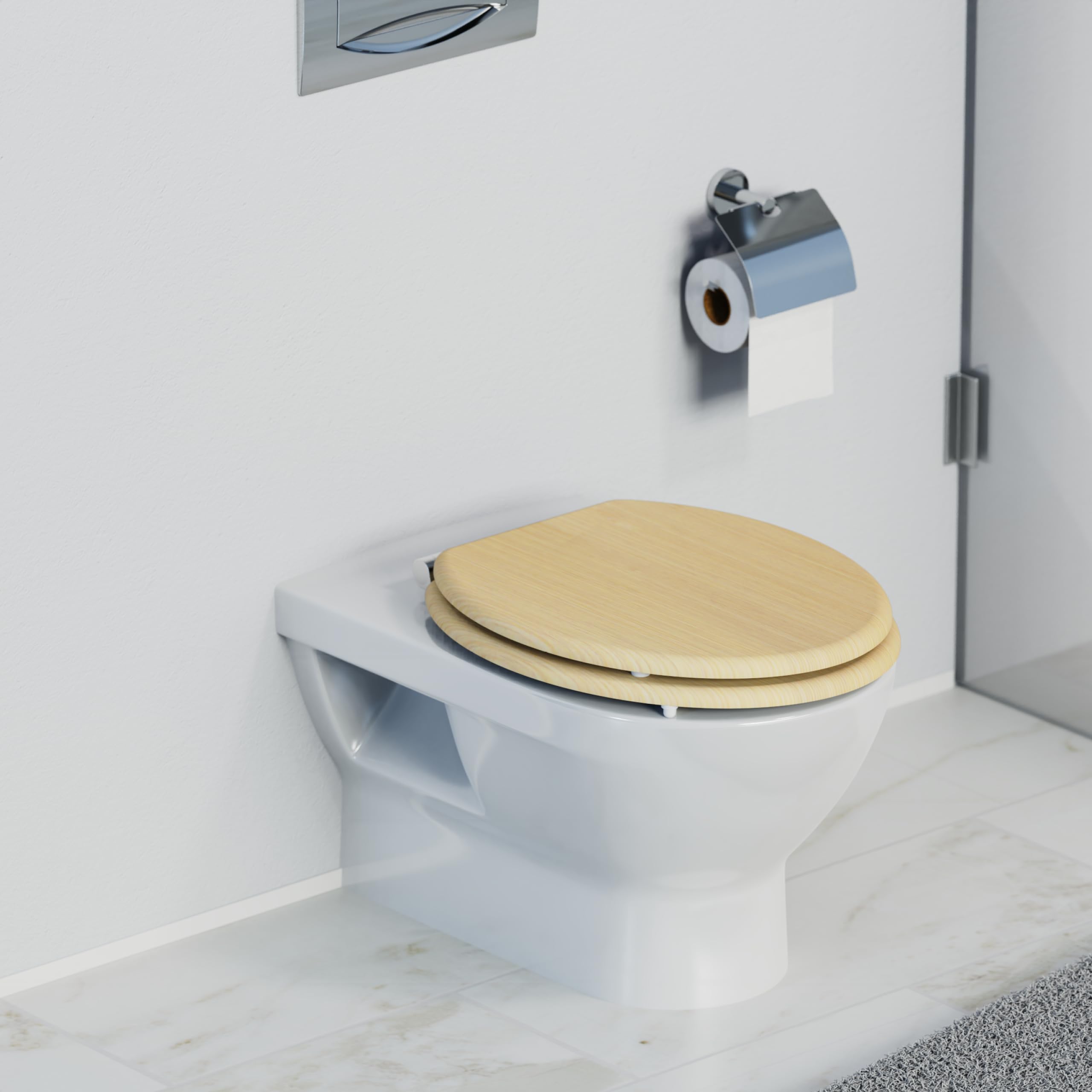 SCHÜTTE Tavoletta WC chiusura ammortizzata legno | Copriwater universali globo | Coperchio Water MDF | Sedile WC Universale | Asse Water | Fino a 250 kg | NATURAL WOOD