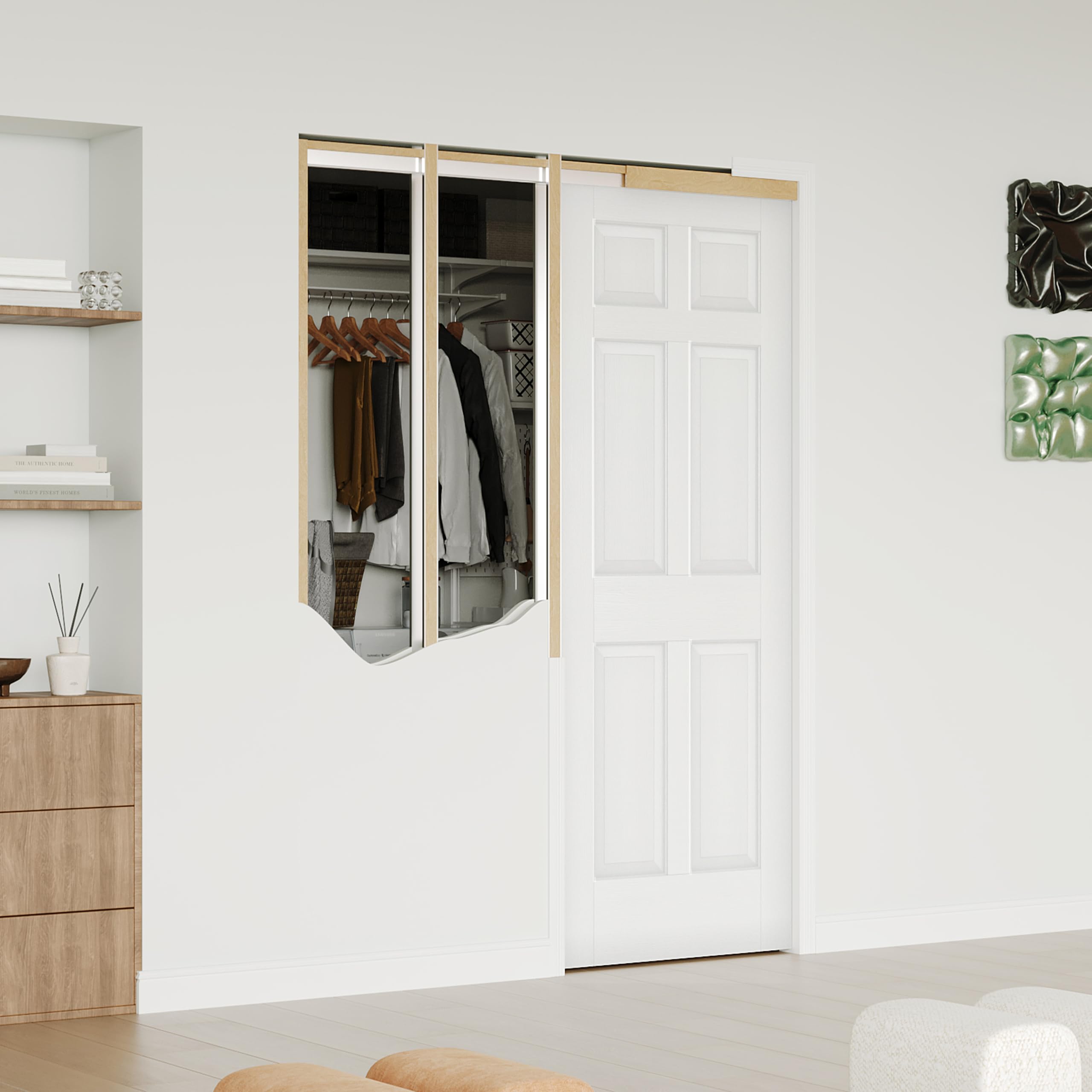 24" x 80" Sliding Pocket Interior Door, 6-Panel Hollow Core Pantry Door with Frame and Hardware Kit, Lightweight Closet Door, Waterproof PVC Surface, Easy to Install