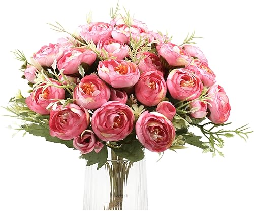 Miniatura 5 de aufuwa Mini peonías artificiales de seda falsas, ramo de flores de peonías de seda, centros de mesa para mesas, hogar, oficina, boda, decoración de