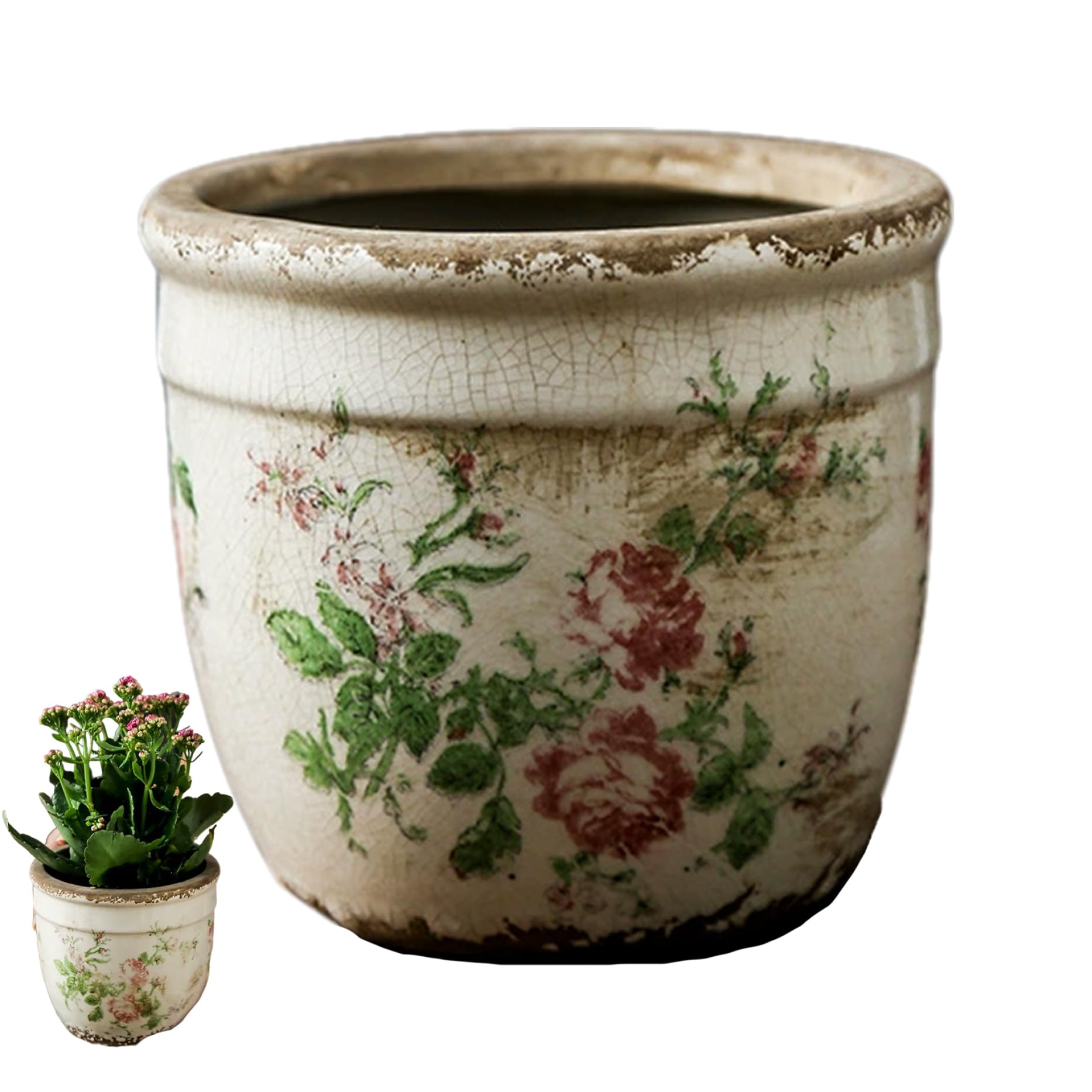 Hperu 1Pc Planter Pot, 4.7X4.3 Vintage Ceramic Flower Pot - Crack Texture Planter With Drainage Hole For Indoor Plants - Ceramic Plant