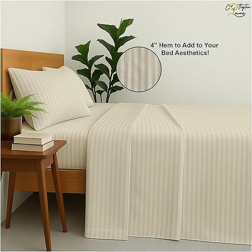 Miniatura 8 de Olympic - Juego de sábanas de algodón de 400 hilos tamaño Queen, juego de sábanas de 4 piezas para colchones de hasta 12 pulgadas de profundidad,