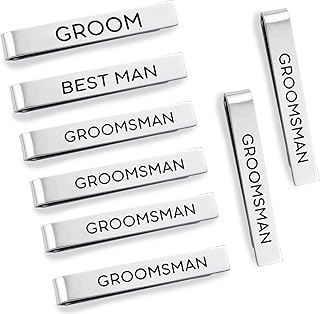 YUUNEI Wedding Tie Clips for Groom, Groomsman, Best Man, Father of the Groom, Fatherof the Groom, Stainless Steel Tie Bar with Black Lettering
