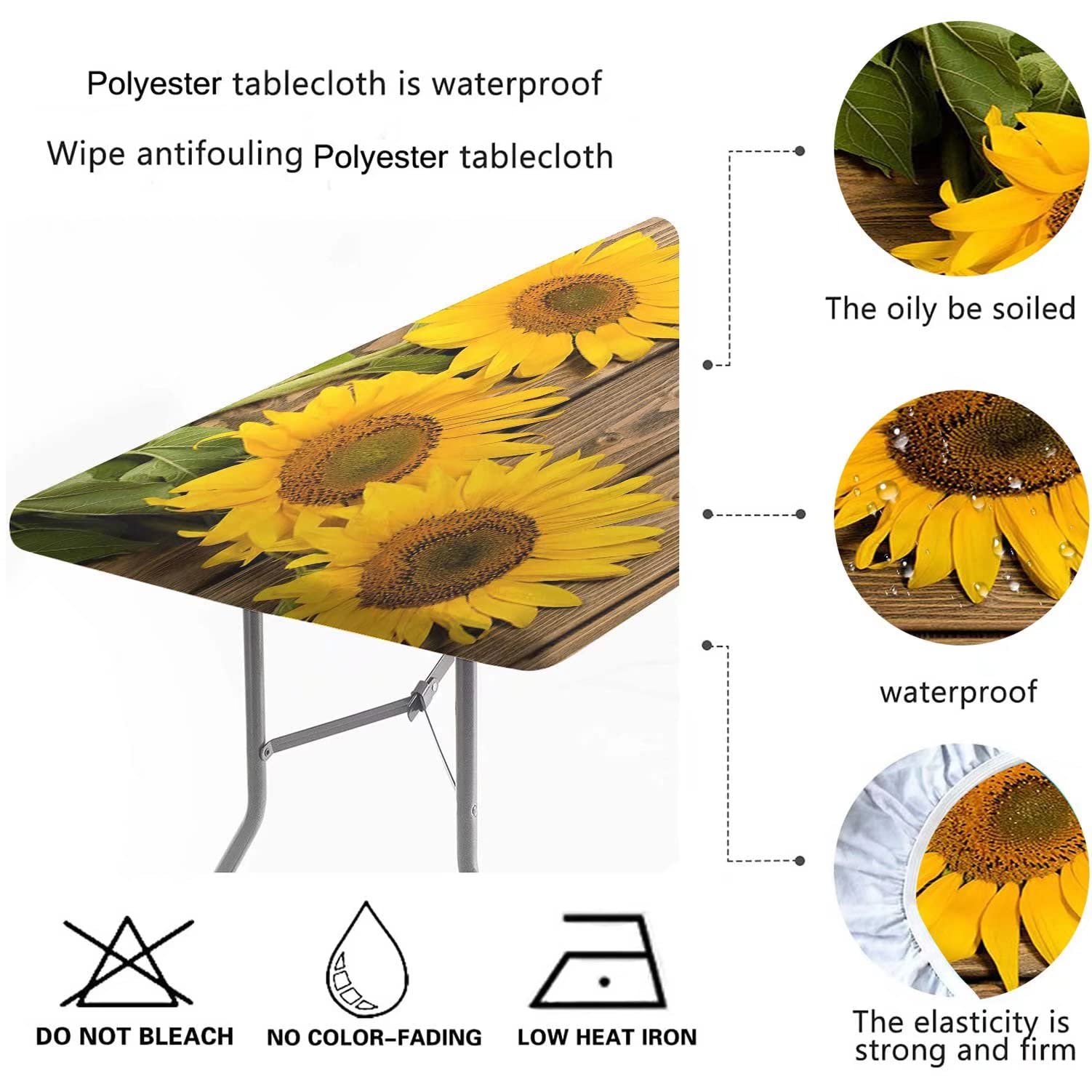 DFRGYUR Sunflower Texture Background Rectangle Fitted Elastic...