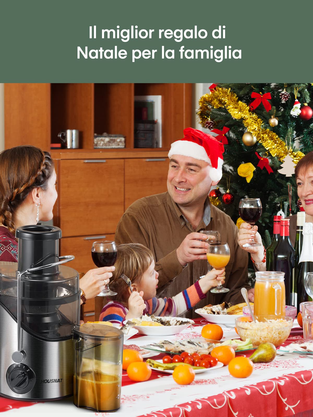 Centrifuga Frutta e Verdura HOUSNAT, 400W Estrattore Frutta e Verdura con 3 Velocità, 65 MM Bocca Grande Scivolo di Alimentazione da, Base Anti-Scivolo, Facile Pulizia, Includi Spazzola, Senza BPA