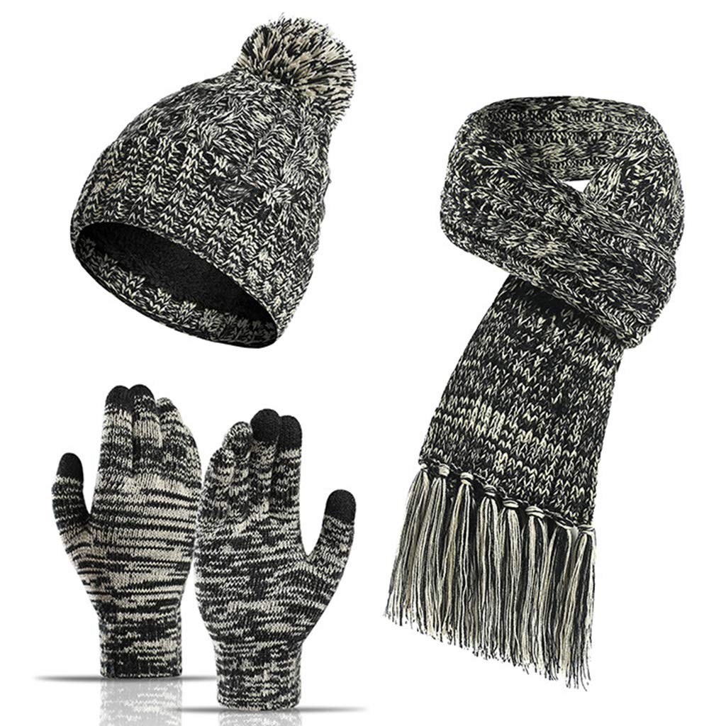 Gorro de invierno para mujer con bufanda de punto colorido y guantes 8