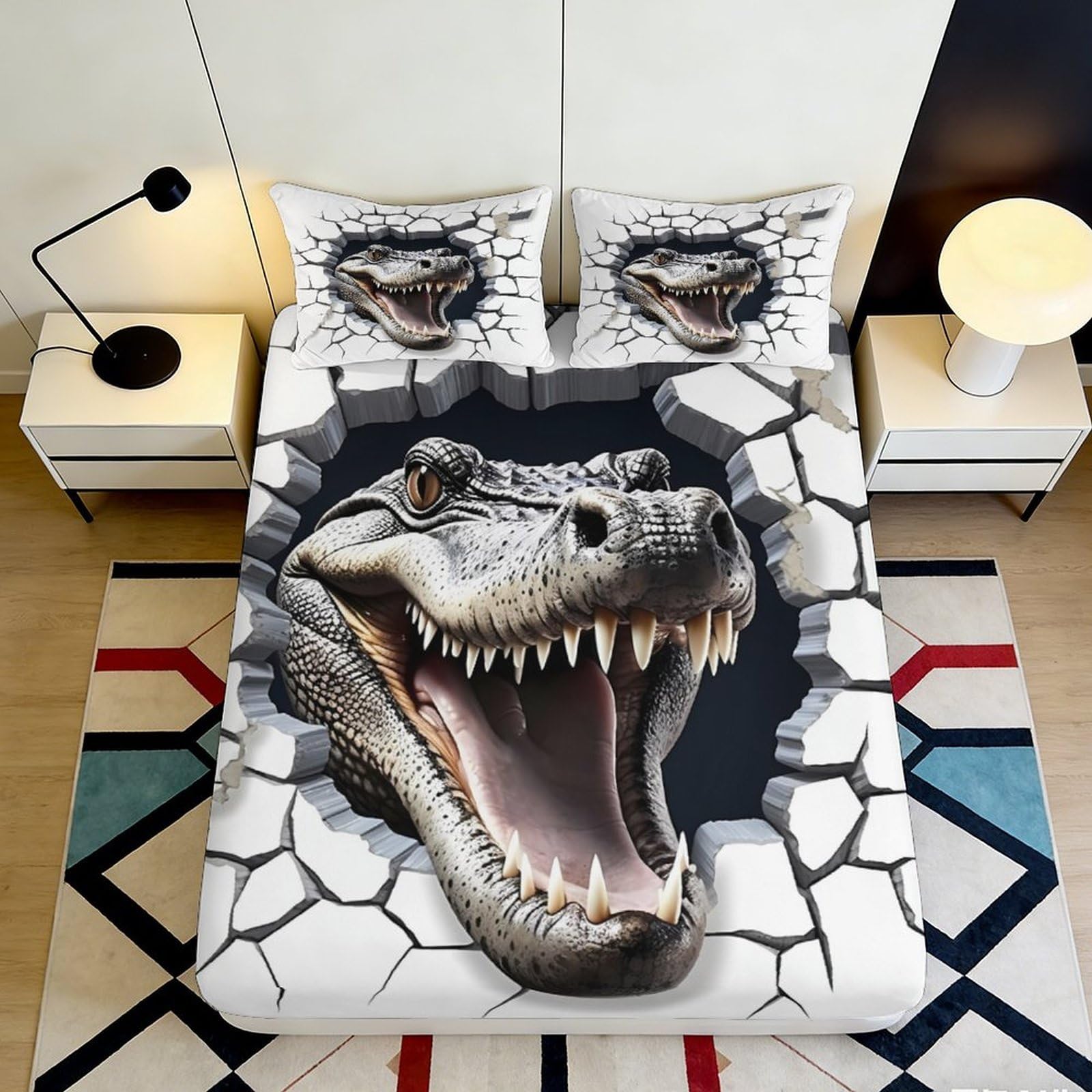 3D Printed Crocodile Design Fitted Sheet Microfiber Soft Durable 3D Printed Alligator Mattress Cover for Bedroom Dormitory Guest Room Mattress Protection 120x200x25cm