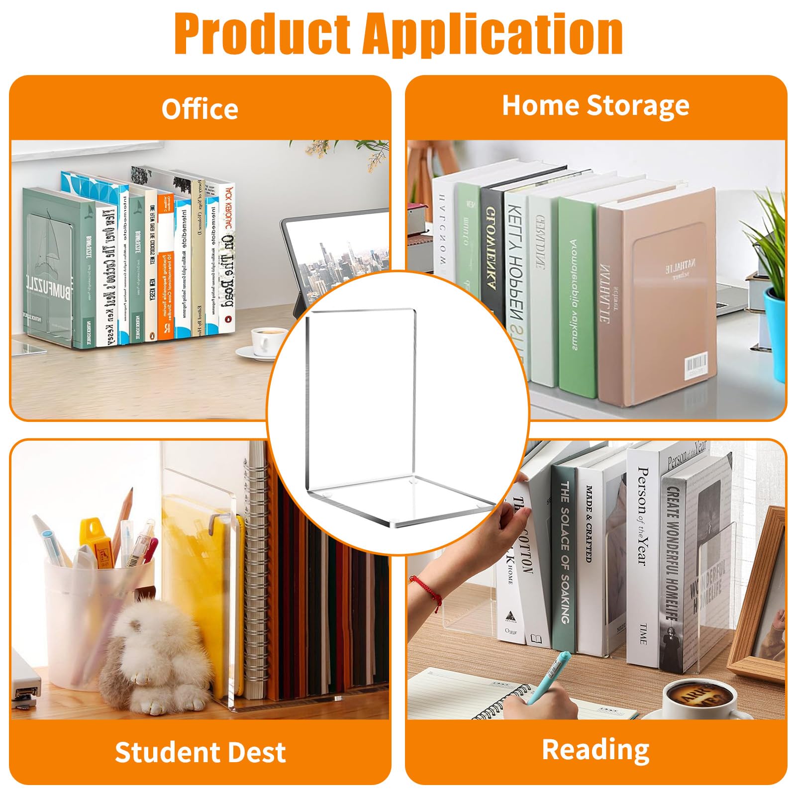 10pcs Bookends with Non-Slip Stickers, Clear Acrylic Book Ends for Shelves Heavy Duty Book Stopper, Desktop Organizer - Image 4