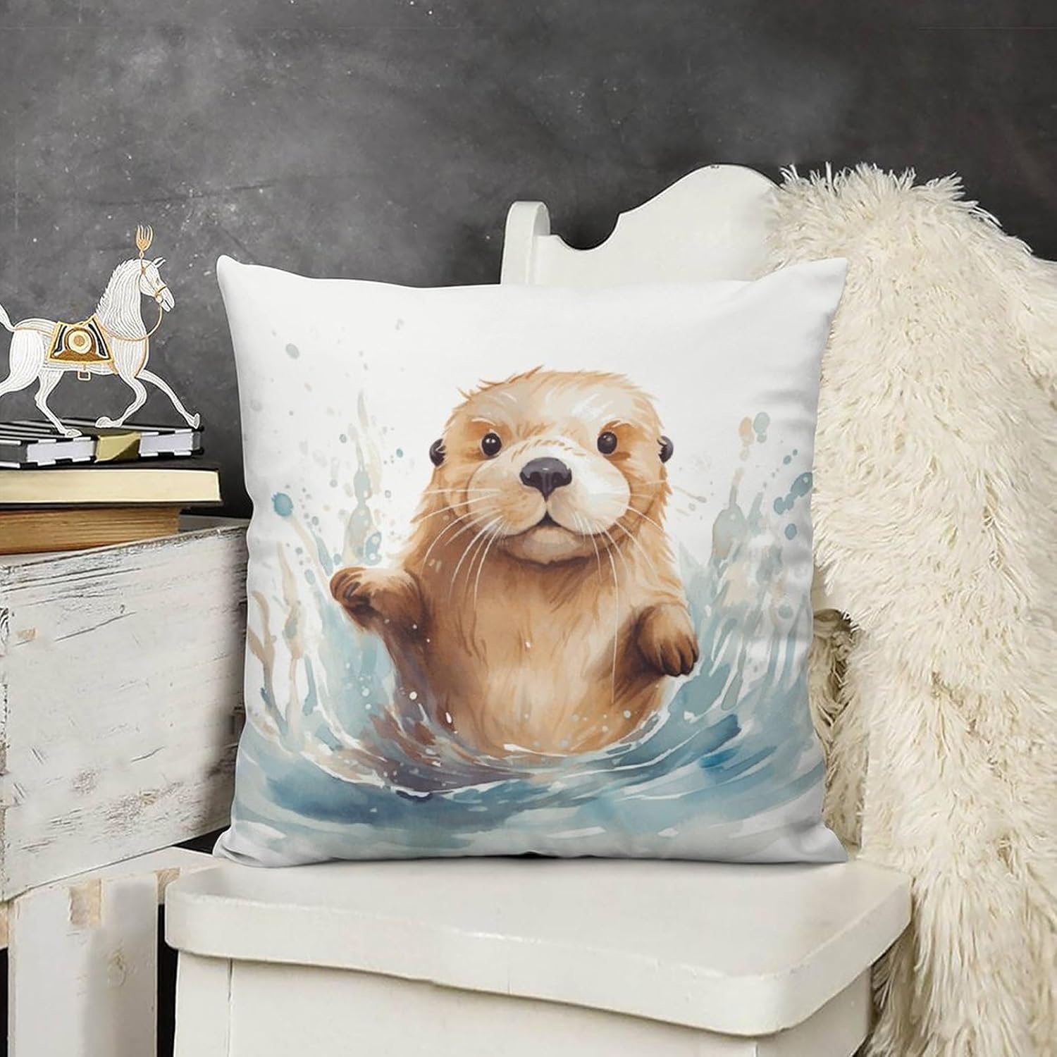 Pack of 4 Fall Funny Sea Otter Decorative Throw Pillow Covers 22 x 22 inches, Soft Square Cushion Case Pillow Cases Set for Farmhouse Home Couch Sofa Decor, Christmas Pillows Decorations