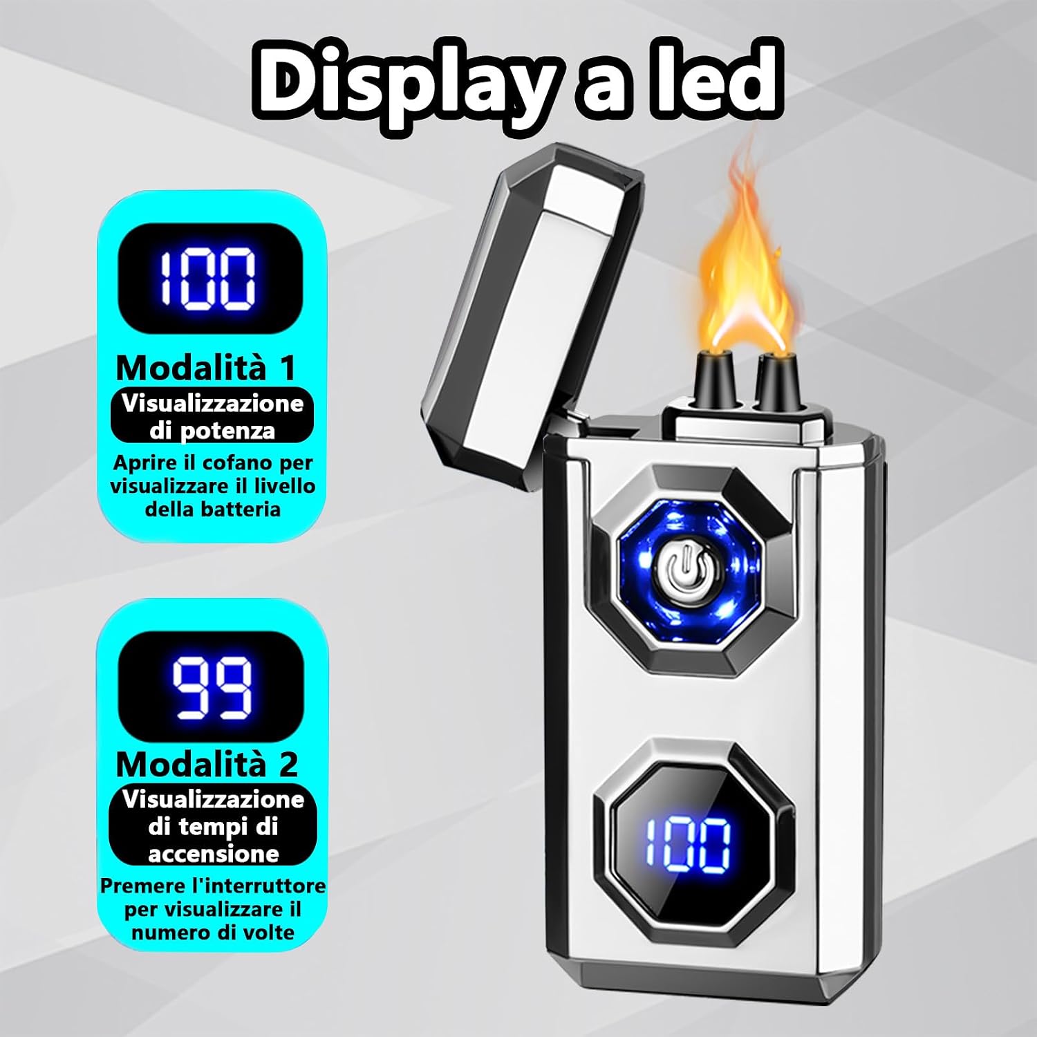 Windproof Arc Lighter, Dual Plasma Electric Lighter USB Rechargeable with LED Power Display, Flameless Fast Ignition for Camping BBQ Outdoor Hiking, Survival Essential Gear (Ink Silver) image 4