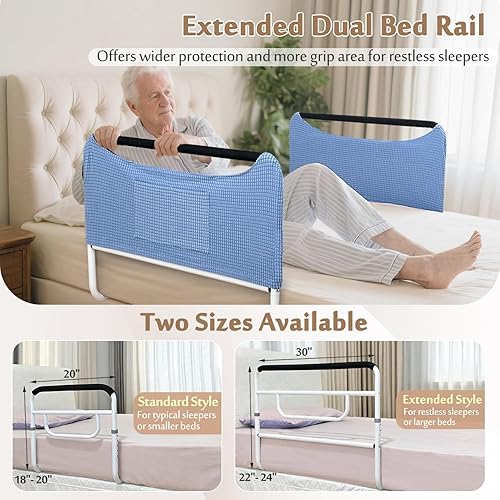 Miniatura 5 de Barandilla de cama doble para cama King, bastón de asistencia, barandilla de seguridad médica, riel debajo del colchón, barandilla de cama ajustable
