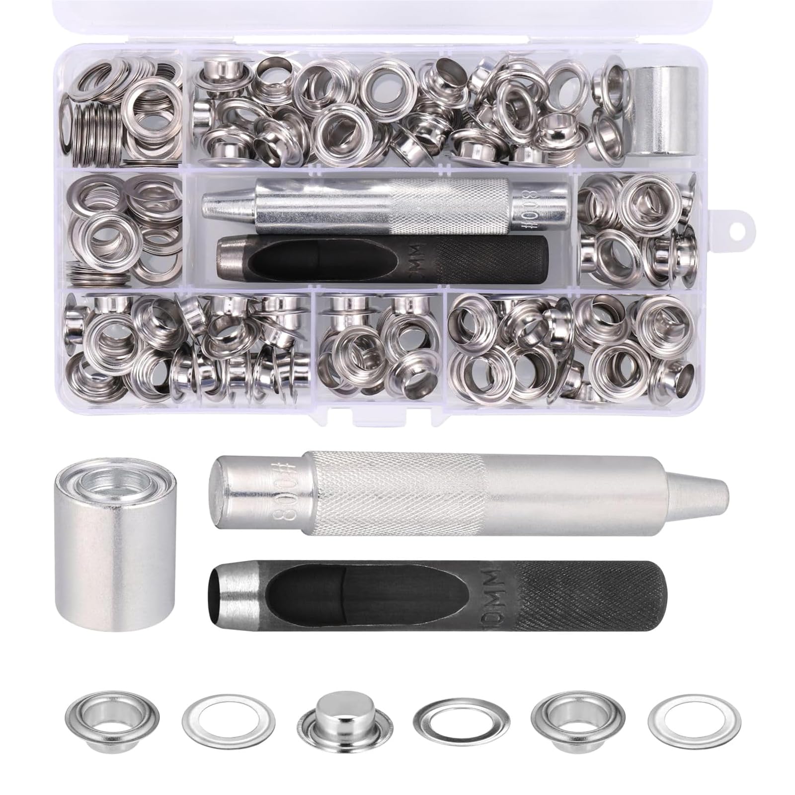 Limtula 120 Sets Grommet Tool Kits, Grommets Eyelets Kits Grommet Setting Tool for Tarpaulin Fabric Curtains Shoe Craft Making Eyelet Grommets Eyelets Setting Set