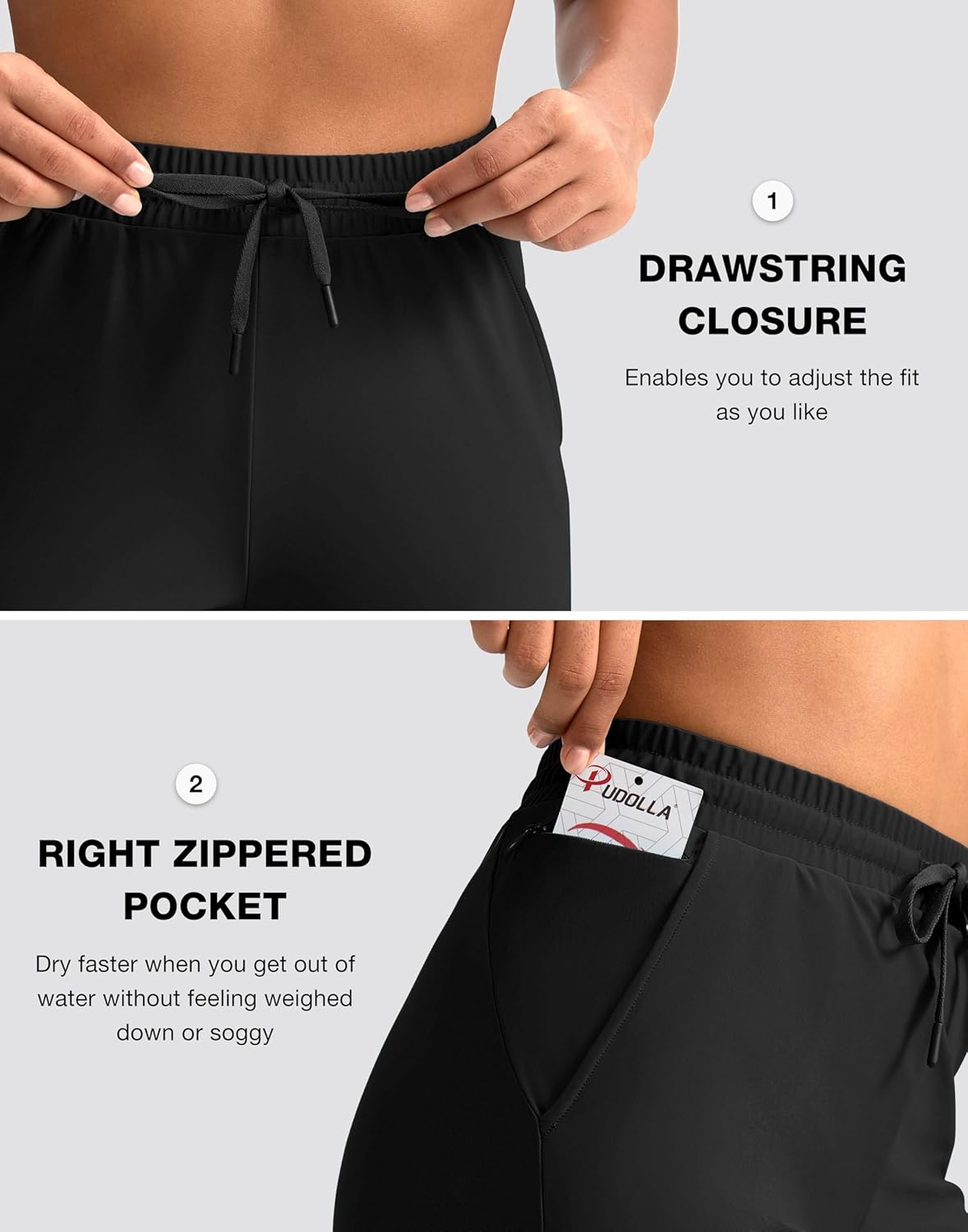 Pudolla Women's Swim Capris 18" Quick Dry UPF50+ Swimsuit Pants Long Board Shorts for Women with Pockets - Image 6