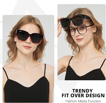 Myiaur 2 Pack Over Glasses Sunglasses for Women Polarised UV400 Protection | Oversized Frame Anti Glare Fit Over Sun Glasses, for Driving & Outdoor