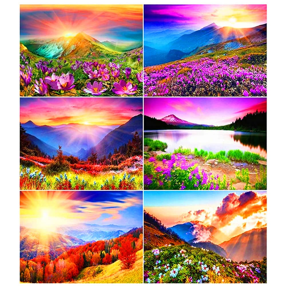 Antor Diamond Painting Kits for Adults, 5D Diamond Painting Landscape Art DIY Home Decoration Crafts,6-Piece Set Round Diamond Mosaic Cross Stitch, Suitable for Beginners and Children (12x16 inches)