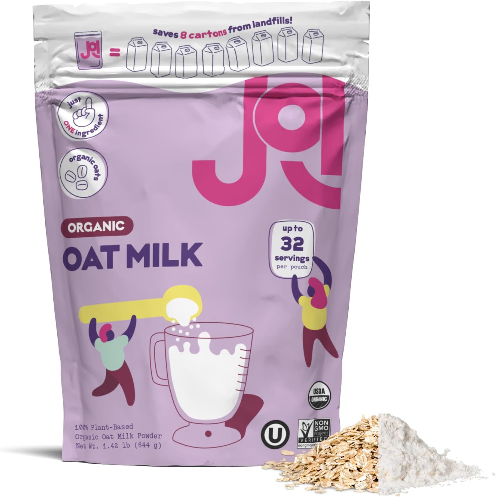 Instant Organic Oat Milk Powder Pouch by JOI - Makes 8 Quarts - Vegan, Kosher, Shelf-Stable, and Gluten-Free - Use for Coffee Creamer, Add to Smoothies & Tea or Make Your Own Oat Milk