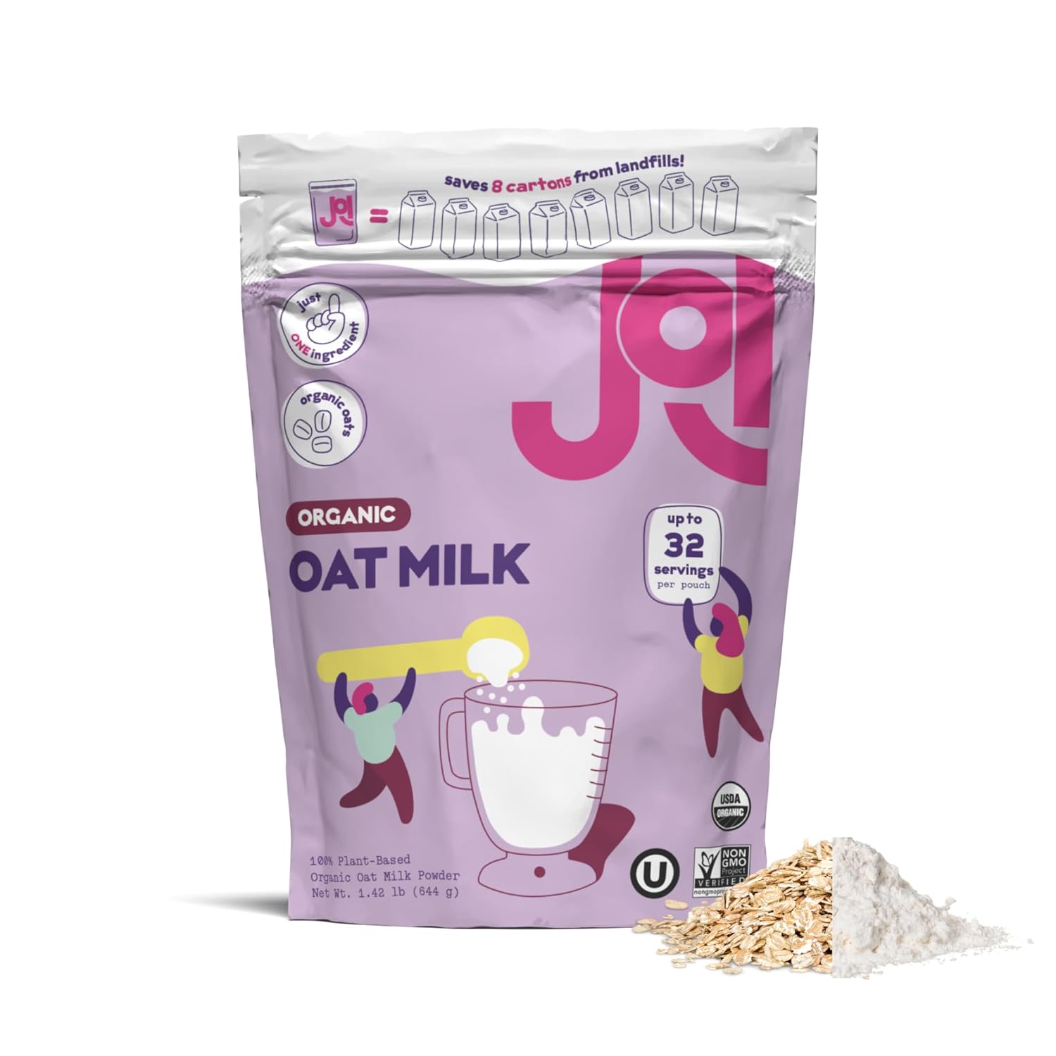 Instant Organic Oat Milk Powder Pouch by JOI - Makes 8 Quarts - Vegan, Kosher, Shelf-Stable, and Gluten-Free - Use for Coffee Creamer, Add to Smoothies & Tea or Make Your Own Oat Milk