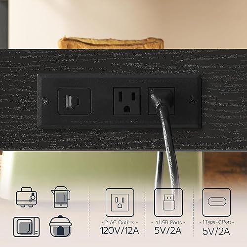 Miniatura 8 de HOOBRO Isla de cocina con almacenamiento, carrito de isla rodante para cocina con 2 cajones y tomacorriente, estación de café de 3 niveles y soporte