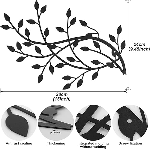 Miniatura 3 de Txkrhwa 2 piezas de metal hoja de árbol decoración de pared de hoja de olivo de vid arte de pared artístico para colgar en la pared, escultura
