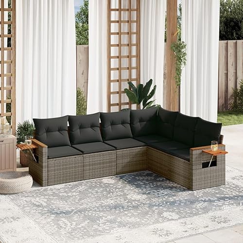 6-Piece Garden Sofa Set Grey with Adjustable Armrests and Foldable Design, Modern Outdoor Furniture for Patio and Balcony, Durable PE Rattan and