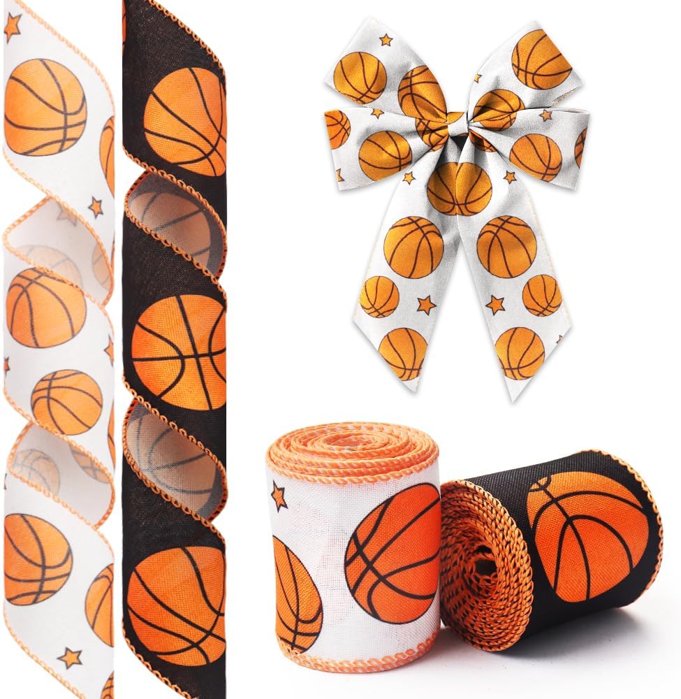 Glodecart 2 Rolls Basketball Ribbon for Wreath Bows