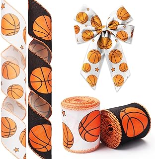 2 Rolls Basketball Ribbon for Wreath Bows Wrapping Gifts, Burlap White Black Basketball Team Ribbons for Gift Wrapping Party Decoration DIY Crafts 2.5" X 10 Yard Game Day Sports Wired Ribbon