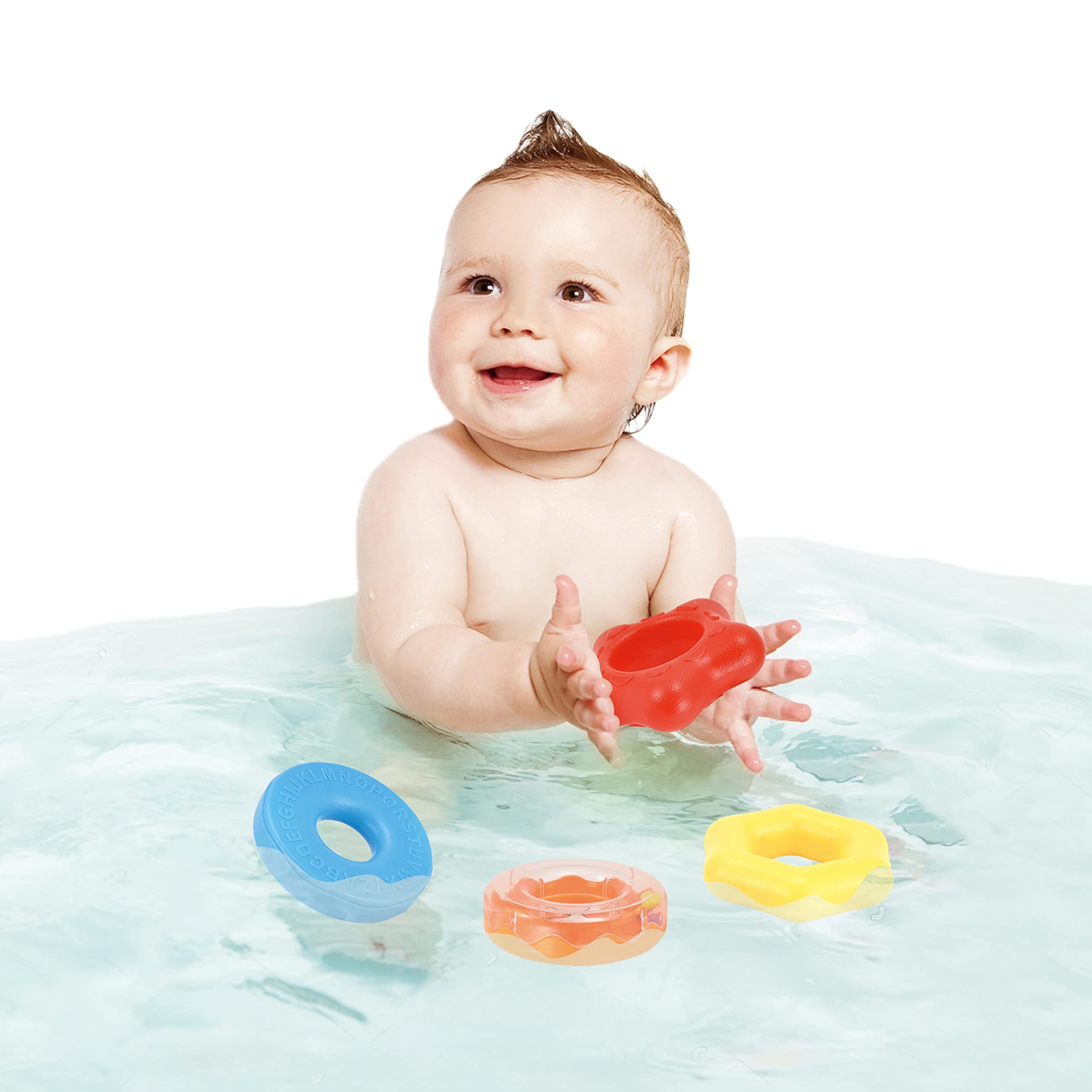 Toi-Toys Little Stars, torre impilabile, 6 pezzi, impermeabile, gioco impilabile, Montessori, giocattolo per vasca da bagno, dai 6 mesi in su