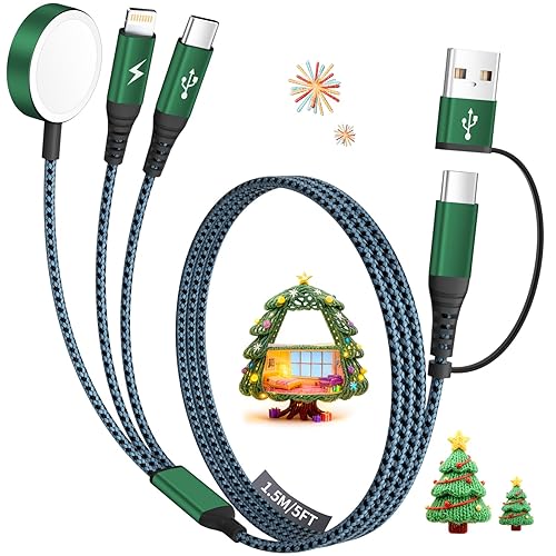 Ideas de regalos de Navidad, cable de carga múltiple para cargador de Apple Watch, cable de carga 3 en 2 para múltiples dispositivos, cargador USB A
